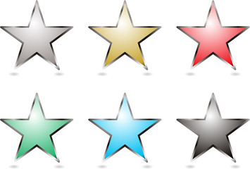 Six star shaped buttons with a silver bevel - obrazy, fototapety, plakaty