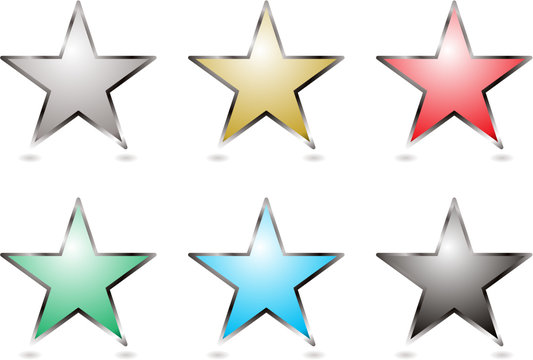 Six star shaped buttons with a silver bevel