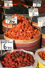 Dried fruits on display at market 