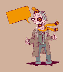 style cartoon hitch-hiking man. vector illustration.