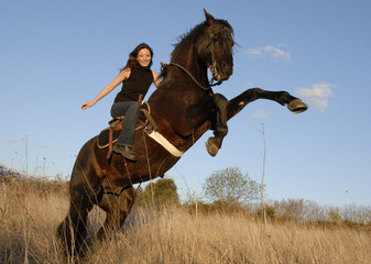 rearing stallion and girl