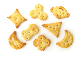 Snacks shaped geometrics isolated on white background