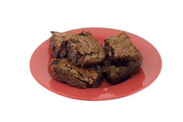 brownies on a red plate