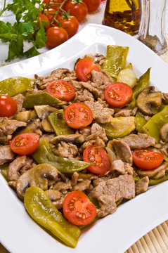 Pasta with meat and vegetables