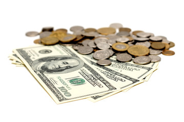 US dollar bills and european coins