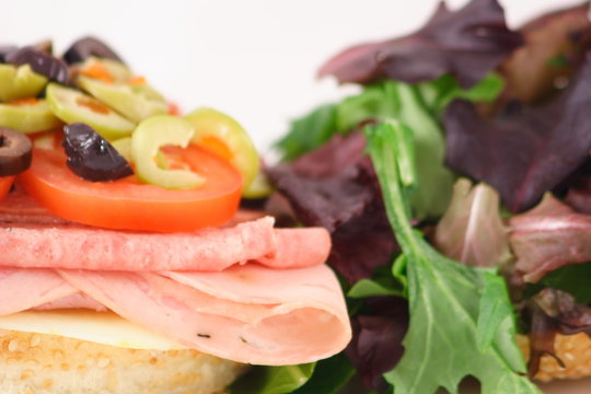 muffalletta  deli and lettuce sandwich