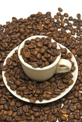 Coffee cup with bins of coffe