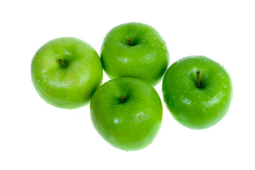 Fresh green apples on white background