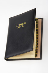 Black leather address book with A-Z tabs