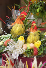 Folk decor - cock and hen in a nest