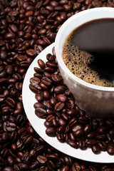 cup of coffee and coffee beans