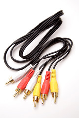RCA plugs and cable on white