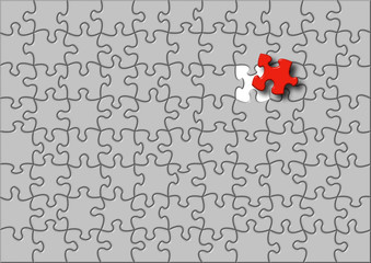 Puzzle illustration with one red element