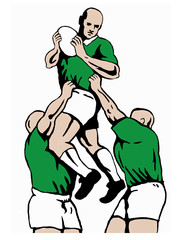 Rugby player catching a lineout throw green