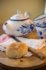 breakfast with tea and a fresh homemade bun