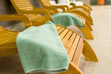 Sunbeds in the fitness with tranquil towel