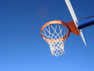 Outside basketball hoop on a clear day