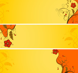 Three variant flower banner with wave, design, vector