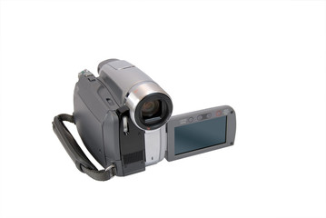 the silver modern camera of the video