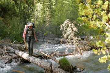 Through the river.