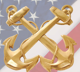 Navy Fouled Anchors Over American Flag © Cheryl Casey