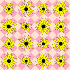 Yellow Black eyed Susan on Plaid