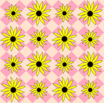 Yellow Black Eyed Susan On Plaid