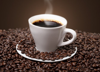 cup of coffee and coffee beans