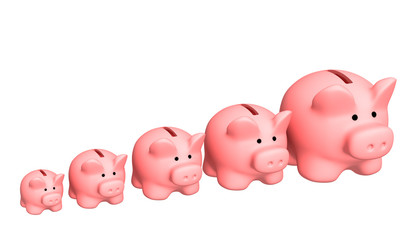 Seven pigs of coin boxes of the different sizes