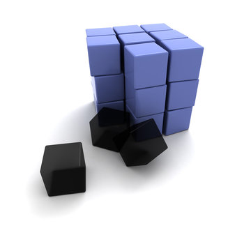 Blue and black cubes forming a big cube 011