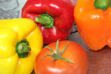 Clean Fresh Peppers and Tomato