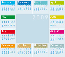 Colorful Calendar for 2009 in cold tones