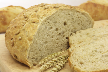 Fresh bread loaf and baguette