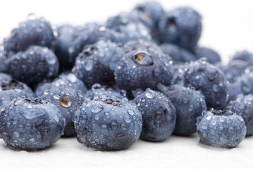 Mehrere Blaubeeren mit kleinen Wassertropfen