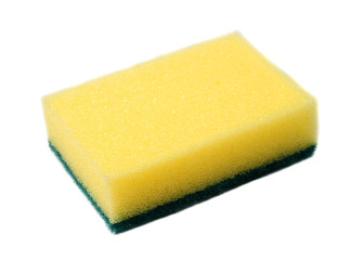 yellow sponge for dish washing on white background