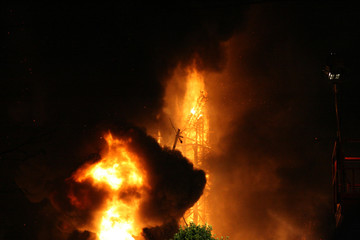 Burning Falla in Valencia. Fire.