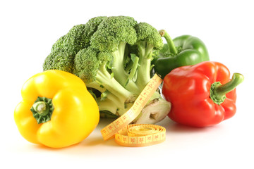 Broccoli and pepper  on a white background