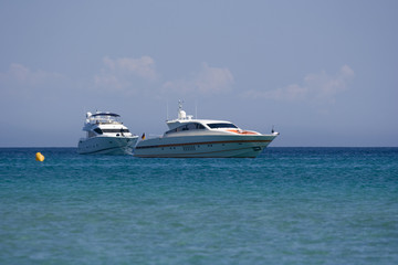 Fototapeta na wymiar two speedboats at anchor