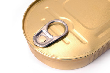 Close-up of closed can isolated on white background