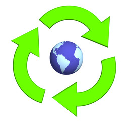 Ecological symbol -  Earth surrounded with green pointers