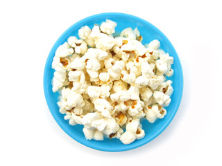 Popcorn in blue isolated on white background