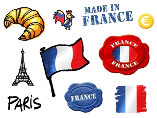 Tableaux ronds sur aluminium Doodle symboles de France