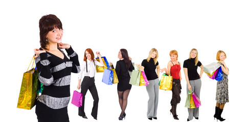 group of seven shopping girls 