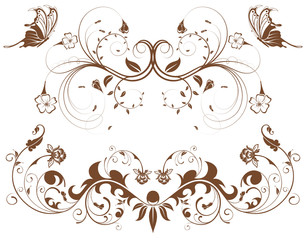 Collect flower border with butterfly, element for design, vector