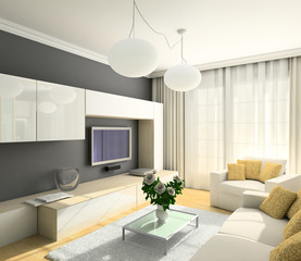 3D render modern interior of living-room