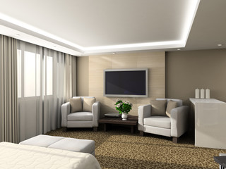 3D render modern interior of bedroom