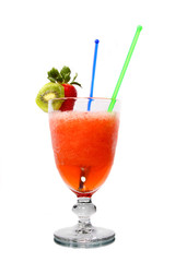 Alcoholic cocktail with strawberry and kiwi