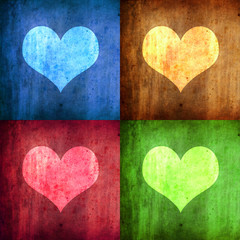 illustration with four hearts with diferent colors
