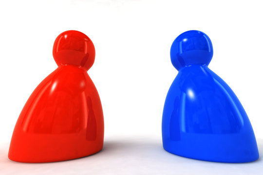 Two Abstract Pawns Opposing Colors 