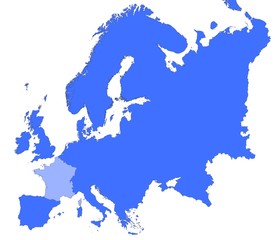 France location in Europe map. Mercator Projection.